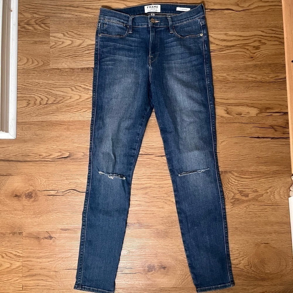 FRAME| LE HIGH SKINNY DESTROYED JEANS